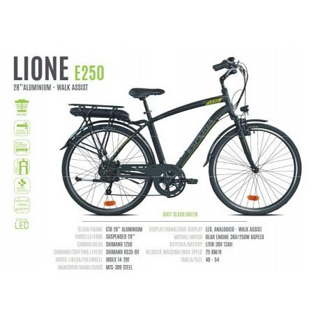 Kerékpár elektromos E-Bike Esperia E250 LIONE 28", 54-es méret, hátsó motoros, 36V/250W, 13AH, 6seb., V-fékkel